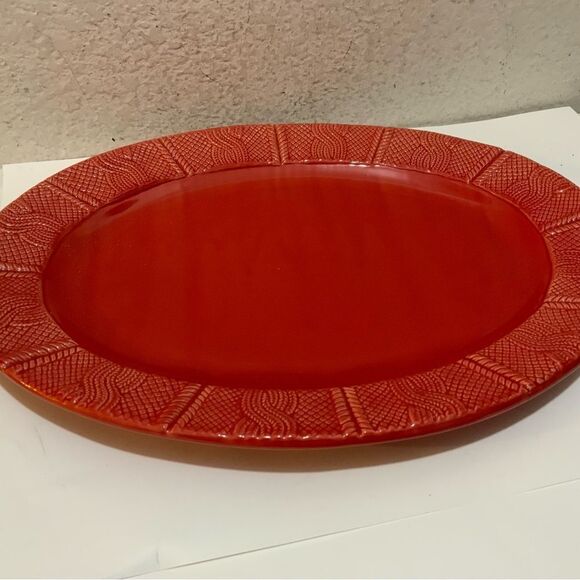 BIA Cordon Bleu 16 inch Red Cable Knit Oval Platter G22 - Picture 2 of 8